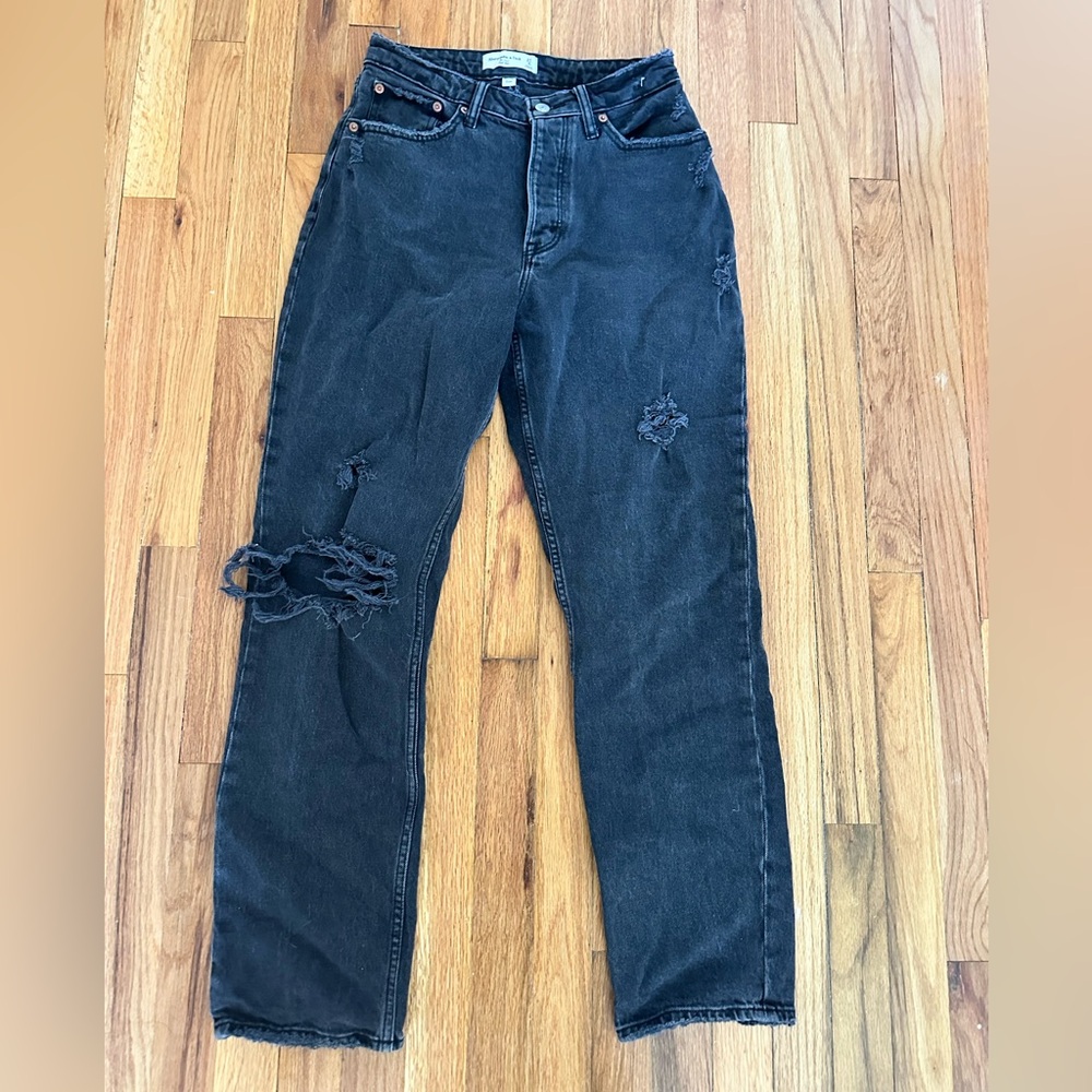 Abercrombie & Fitch Black Distressed Curve Love Straight Leg Jeans